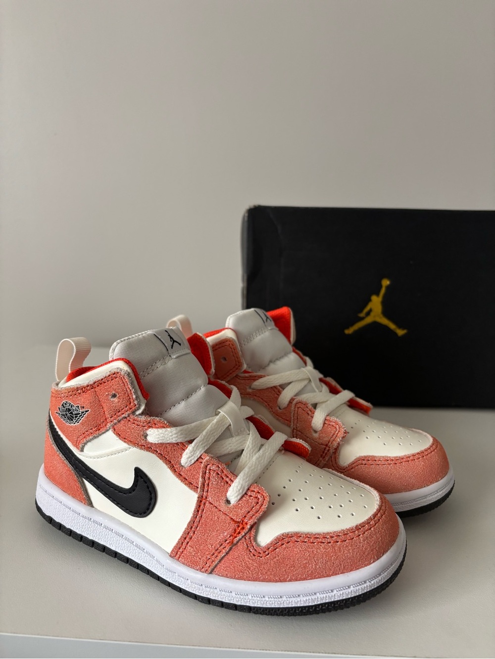Jordan Kids' Mid-Top Sneakers in Coral, White and Black